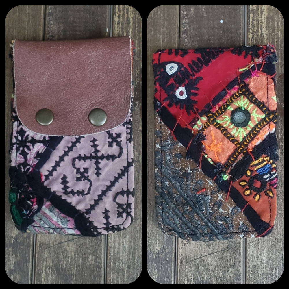 🪬🍄 Free People Boho Embroidered Repurposed vtg banjara hippie Wallet card case